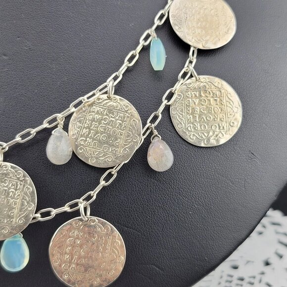 Stunning Riviera Labradorite Stella & Dot Multi Strand Greek Coin Necklace - Picture 5 of 8